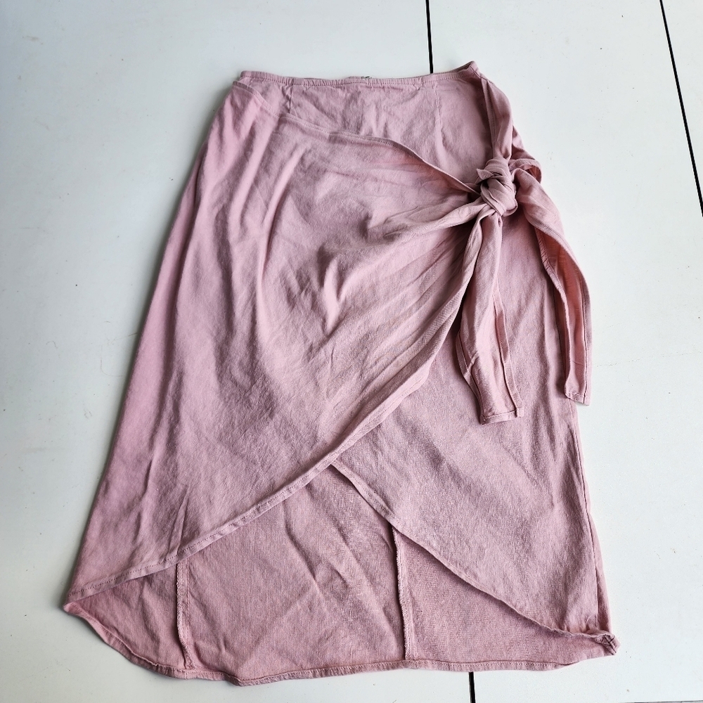 SHORE USA WOMEN'S WRAP SKIRT PINK Stretch LINEN $138 Viscose XS Sk8 - Picture 13 of 13